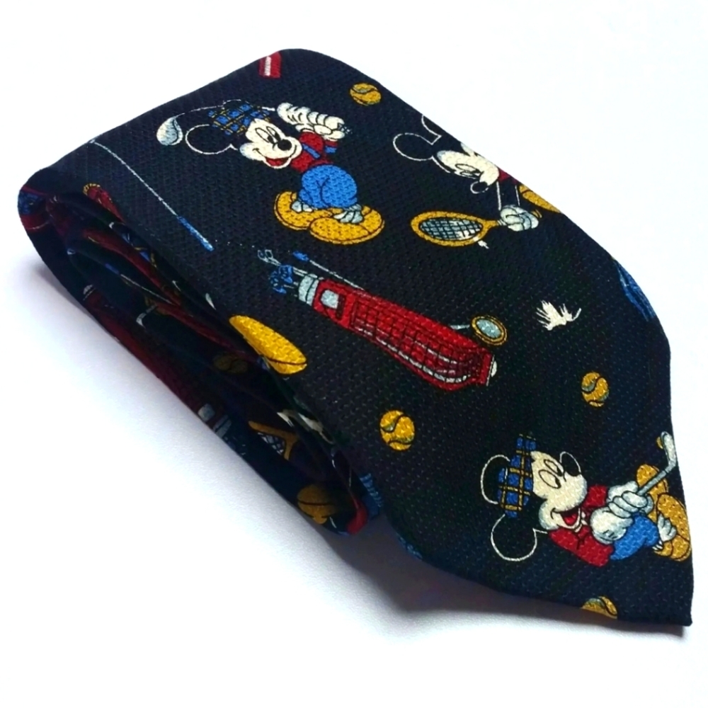 Disney Mickey Unlimited Golf Cartoon Neck Tie 100% Silk Black Mickey Mouse